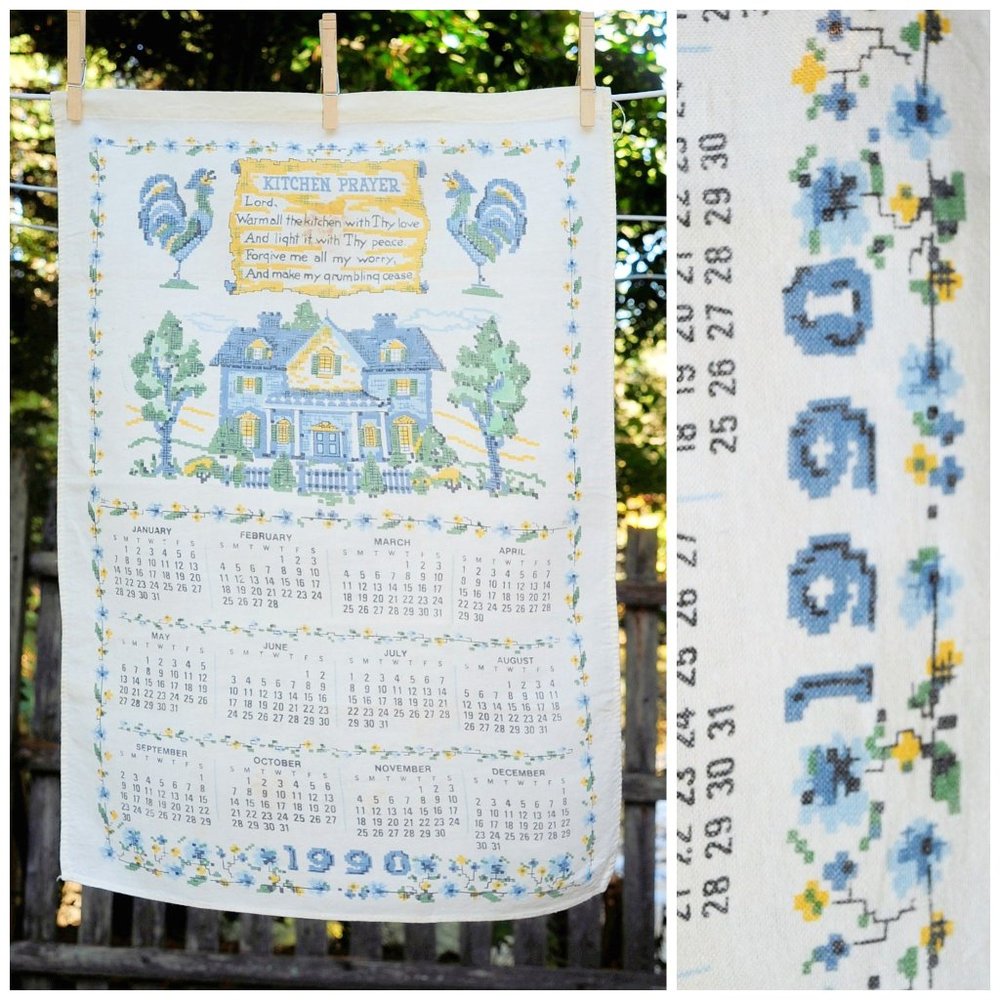 VTG 1990 Kitchen Prayer Blue House Calendar Towel